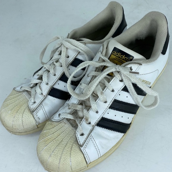 8.5 ADIDAS SUPERSTAR SHOES LEATHER WHITE SNEAKERS adult trainers 3 stripe - Picture 10 of 12